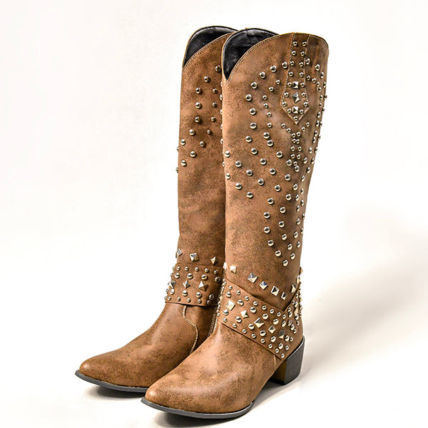 Abbott - Elegant boots with metal studs and solid heel